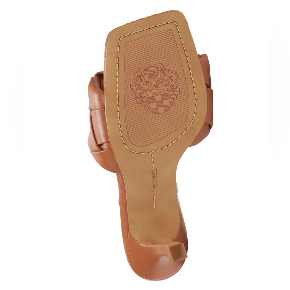 Vince Camuto Cognac Genuine Leather Woven High Heel Mules Sandal - Picture 5 of 7